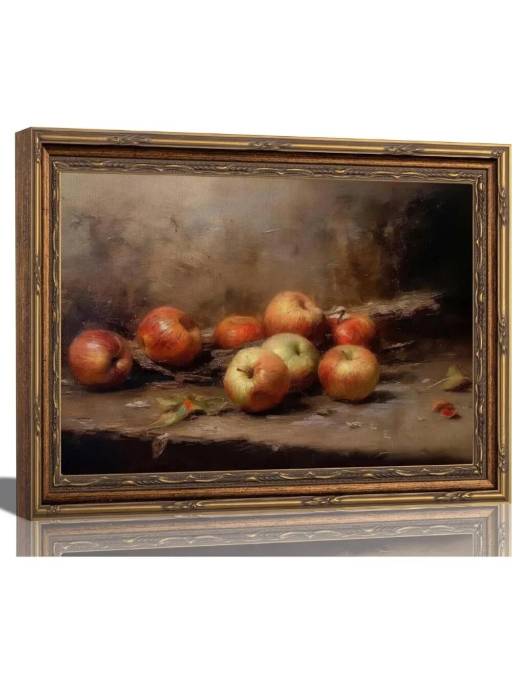 Vintage Gold Framed Still Life Apple Canvas Art - 9x11 Home Decor Piece
